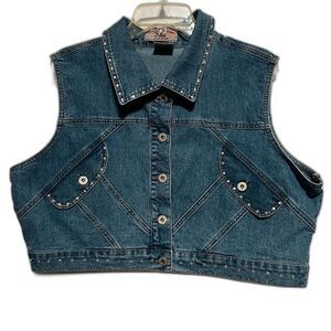 Vintage Defuze Cropped Rhinestone Studded Denim Vest Size 2X